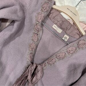 Anthropologie Sleeping On Snow Beaded Tie Front Embellished Wool Sweater